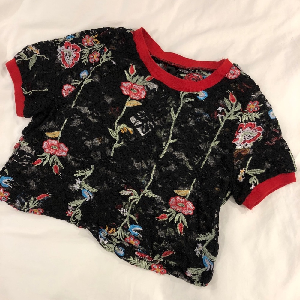 NWT Black and red Lacey floral LF crop top